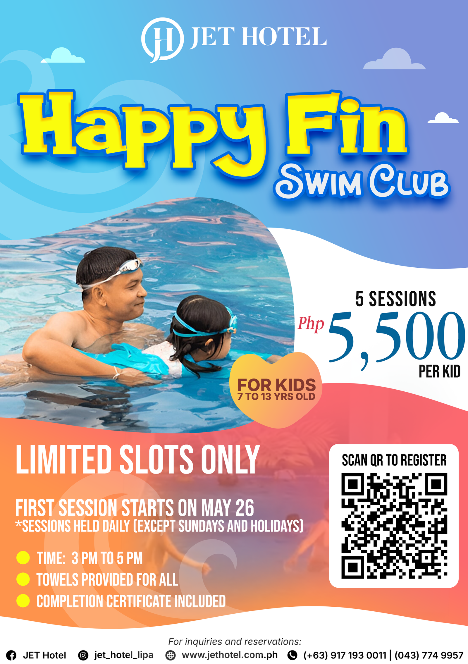 JET Hotel Lipa Website Swimming Lessons Summer Swim Promo